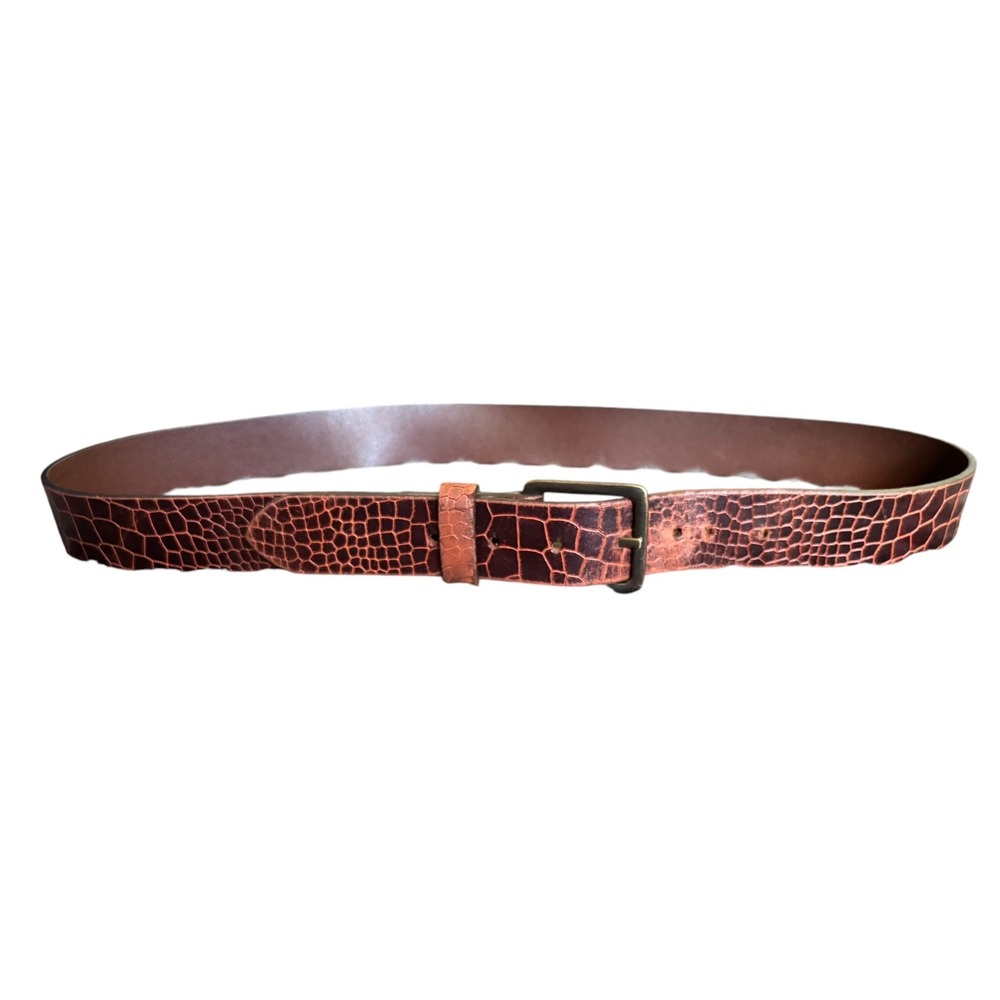 American Eagle Mens Brown Croc Embossed Leather Belt‎ Size Large Brass Buckle